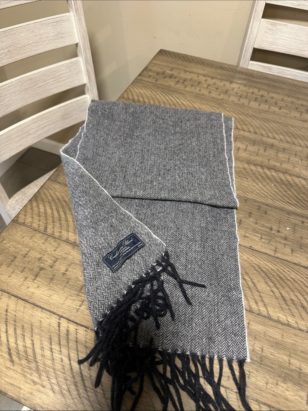 Cole Haan Gray Herringbone Scarf with Fringe